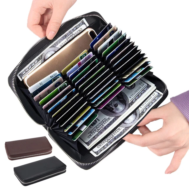 Mens/Womens Leather Large Capacity Credit ID Card Holder RFID Blocking Wallet