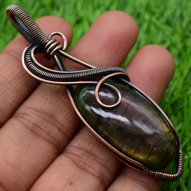 Labradorite Copper Wire Wrap Pendant Elegant Handcrafted Jewelry SJC-2590