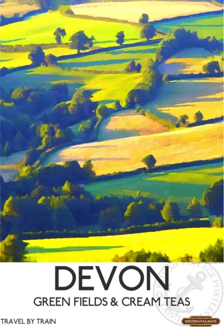 Vintage Railway Poster Devon Cream Teas Wall ART PRINT Train Travel Advert A3 A4