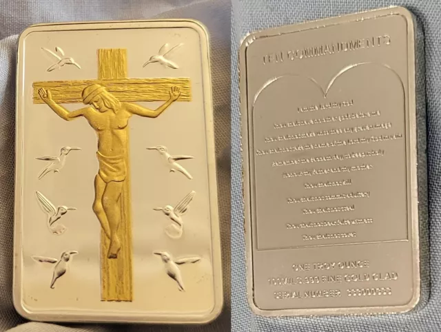 Jesus 10 Commandments Gold Silver Bar Cross Xmas Ingot God Easter Religion Peace