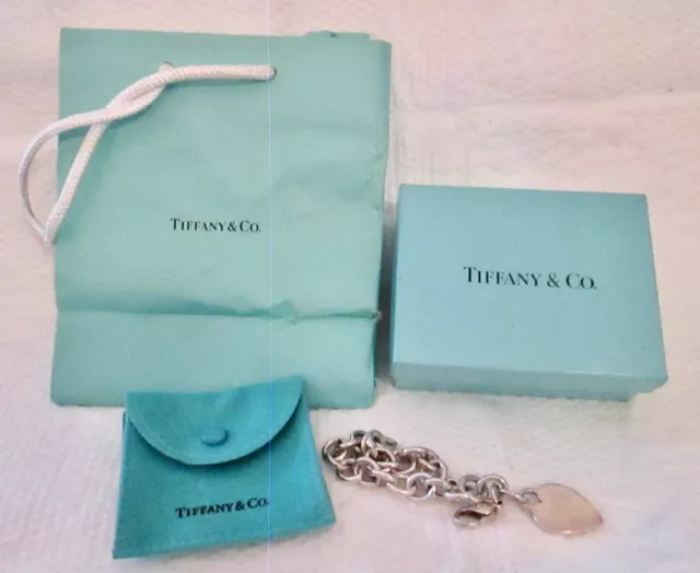 TIFFANY & CO. Heart Tag Charm Bracelet Sterling Silver 925 with Pouch ...