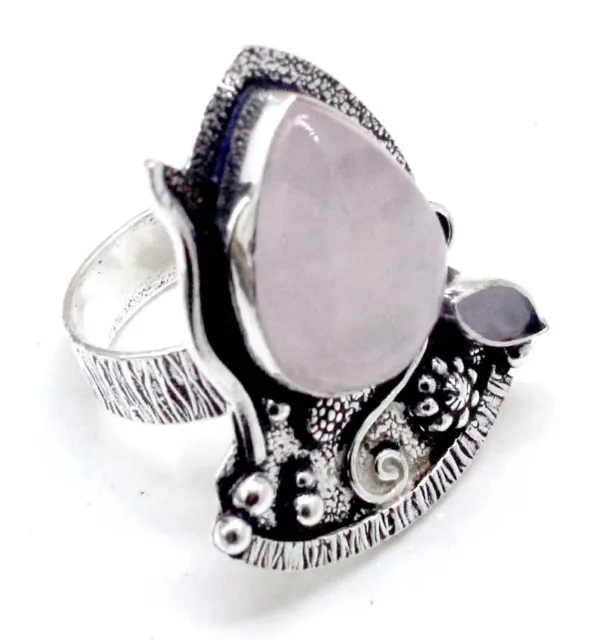 925 Sterling Silver Rose Quartz Gemstone Jewelry Ring (US) Size-8"