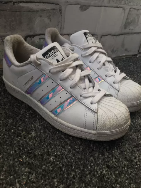 ADIDAS SUPERSTARS SIZE 3 Holographic Iridescent White Silver 10.00 PicClick UK