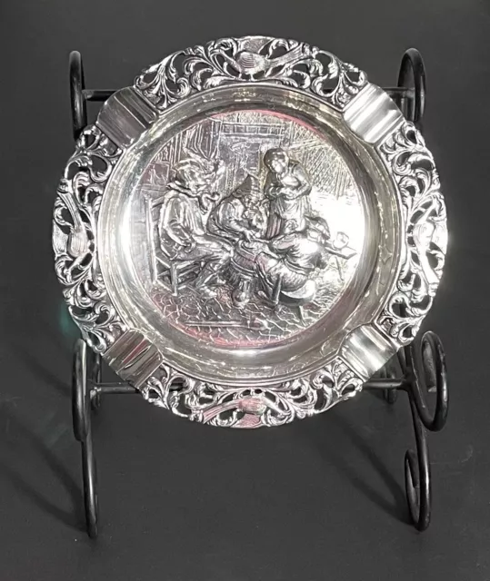 Ashtray Dutch Tavern Scene : H. Hooijkaas Silver Plate Repousse