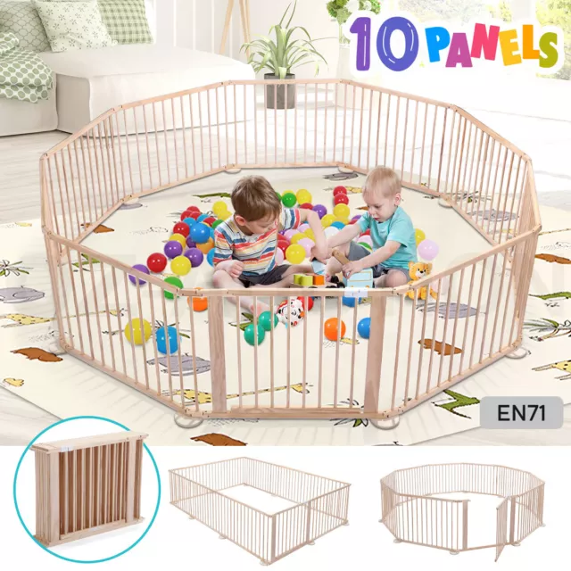 Kidbot Wooden Baby Playpen Foldable Fence Kids Activity Centre Outdoor Playard