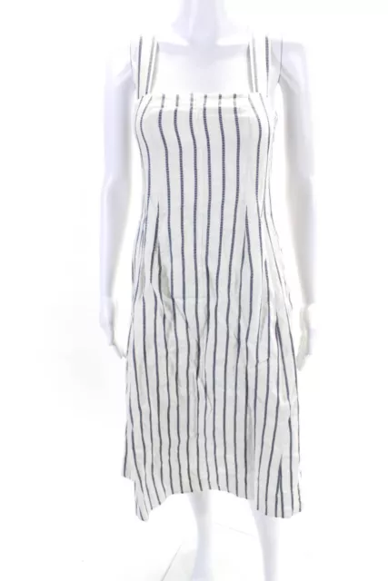 Theory Womens Square Neck Striped Sleeveless Sheath Dress Blue White Size 2