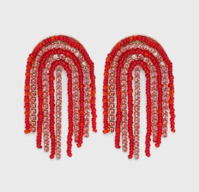 SUGARFIX by BaubleBar Beaded Fringe Statement Earrings Set Of 2 - Red and Pink