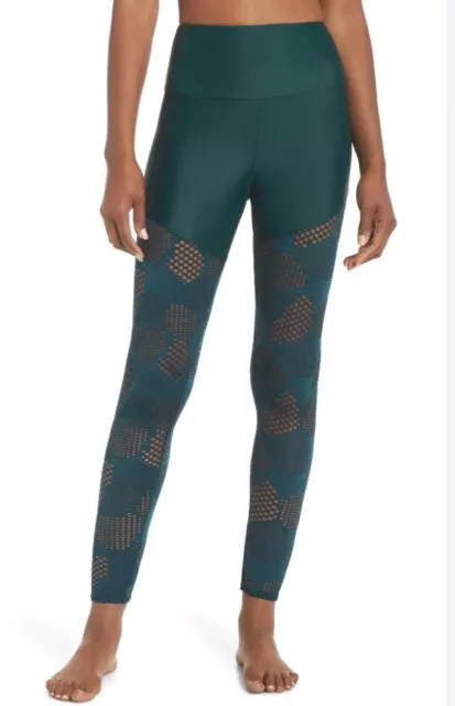 Onzie Flow Half Half Legging M/L Alpine Green Honeycomb