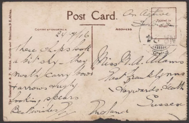 East Africa and Uganda 1916 Active Service Postcard w FPO 24 Nairobi Postmark