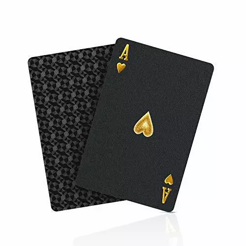 Jeux de 54 Cartes Poker Étanches en Plastique Diamond Noir et Or Nouveauté Jeu