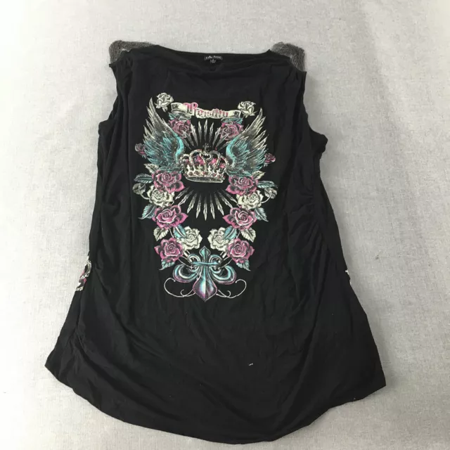 City Chic Womens Tank Top Size L Black Sleeveless Crown Fleur De Lis Roses