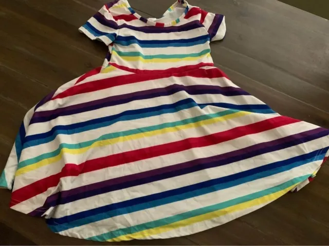Girls Boutique Dress Size Small S 6/7 Rainbow Stripe Short Sleeve Flowy Clothing