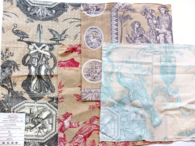 4 Marvic Textiles Toile Fabric Samples Remnants Les Sylphides La Balancore Tan A