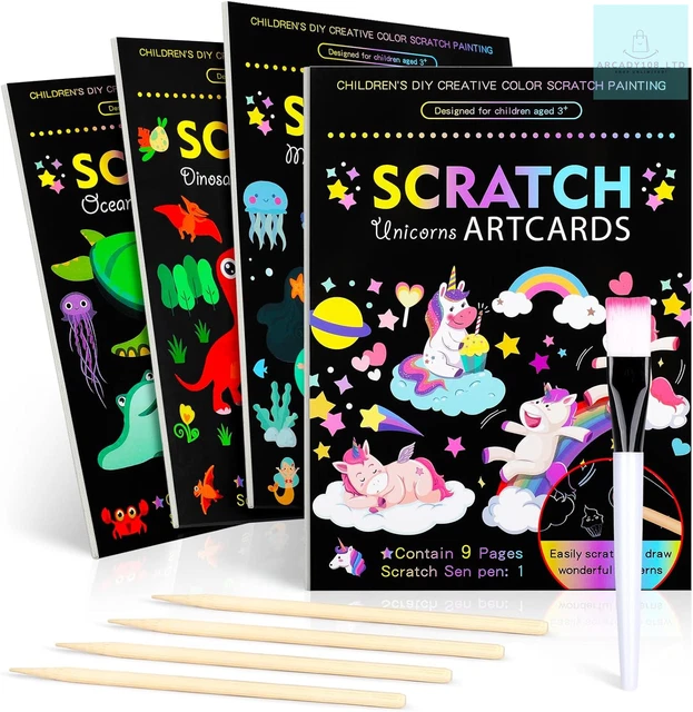 Hovetne 4 Pack Scratch Art for Kids, Magic Rainbow Scratch Art Book Doodle for 4