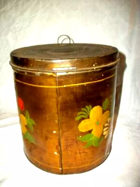 Antique Primitive Folk Art Hp Tole Canister Naive Chippy Pennsylvania Americana 2