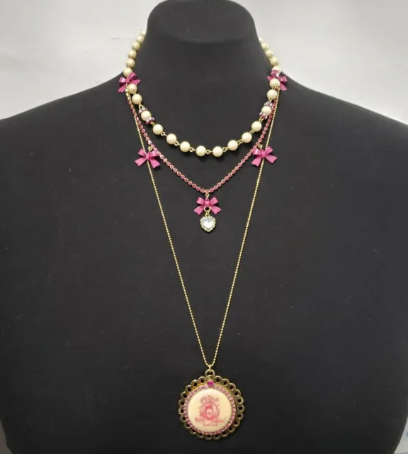 Betsey Johnson 30th Anniversary Necklace Since 1978 Rhinestone Goldtone Pearl