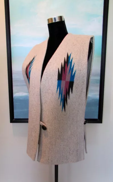 VTG Ortegas Chimayo New Mexico Women's Southwest Handwoven Wool Vest Sz M Mint