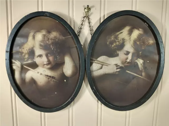 1897 Cupid Awake Cupid Asleep Prints In Attached Oval Metal Frames Mb Parkinson