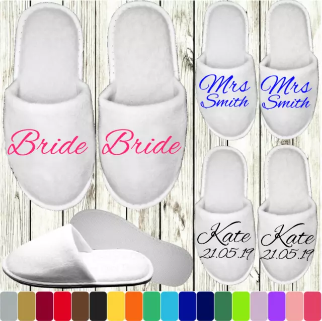 Spa Slippers Personalised Closed Toe Wedding White Gift Bag Novelty Bridal Print 2