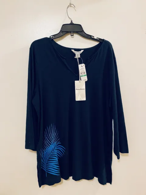 Tommy Bahama Fan Fettie 3/4” Sleeve Ocean Deep Tunic Top Sz L NWT