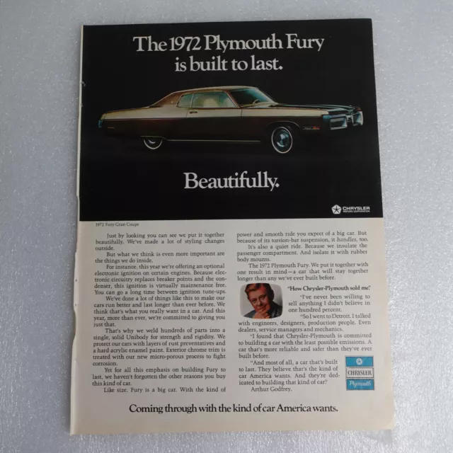 Vintage Print Ad Chrysler Plymouth Fury Sports Illustrated Oct 18, 1971