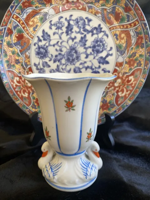 Swan White Floral Pastel Vase Ceramic Urn Blue White Orange Free Shipping