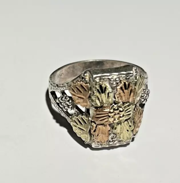 Gold Diggers Black Hills Gold Sterling Silver & 10k Gold Leaves Ring Sz 11.5