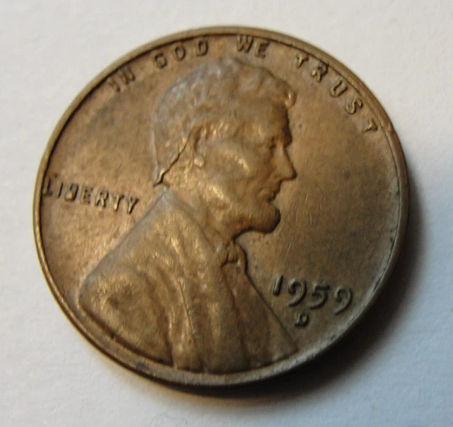 1959D Lincoln Head Penny Partial Filled B & Back of Head Die Crack