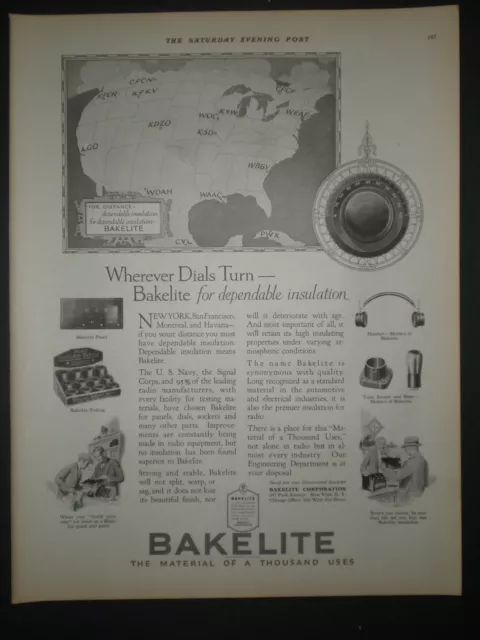 1924 BAKELITE RADIO DIALS USA MAP print ad