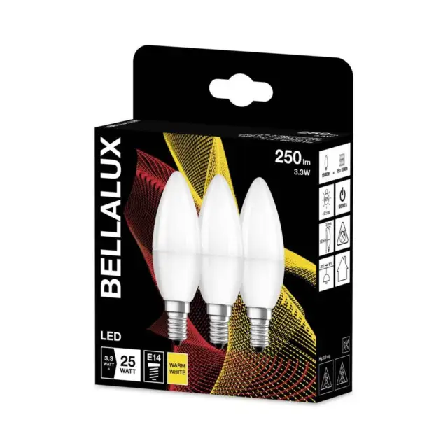 3 x Bellalux LED Leuchtmittel Kerze 3,2W = 25W E14 matt 250lm warmweiß 2700K