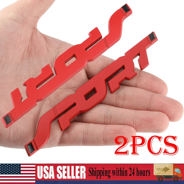 2PC Red SPORT 3D Logo Car Emblem Badge Sticker Trunk Bumper Decal Accessories US