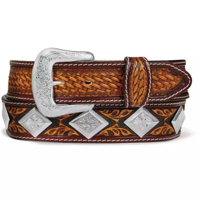 Tony Lama Western Mens Belt Buscadero Leather Silver Conchos Made In USA C42774