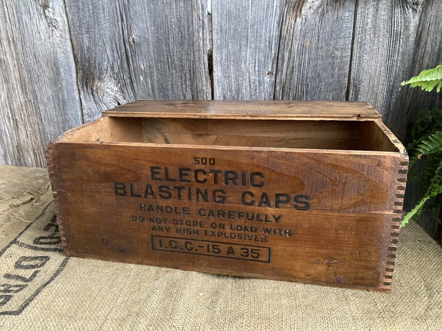 Vintage Trojan No.6 Blasting Cap Wood Crate Box Dynamite Mining