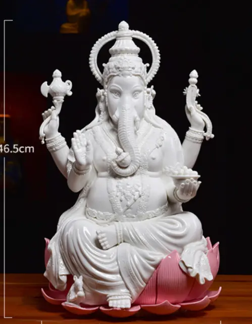 18" Dehua Porcelain Conch 4 Arms hand Ganapati mammon Elephant God Buddha Statue