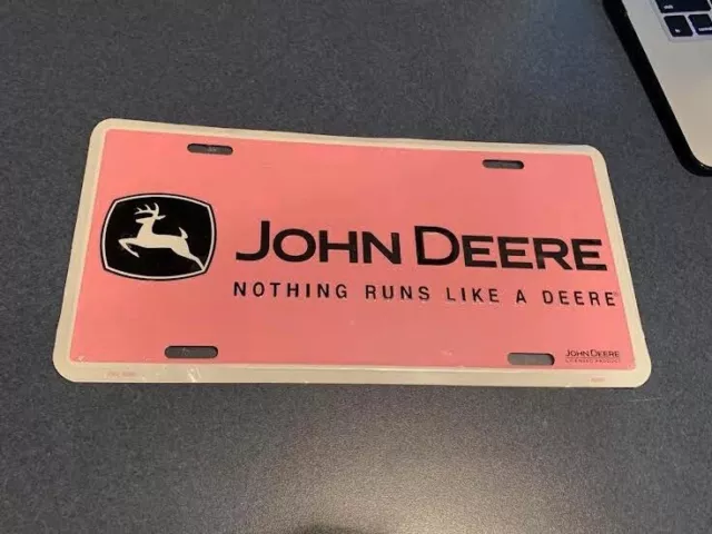 NEW John Deere Nothing Runs Like A Deere License Plate Metal Embossed PINK