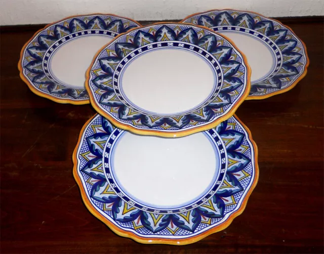 Deruta Italian Pottery Dinner Plates Set 4 Pcs Bordato Signed Fm