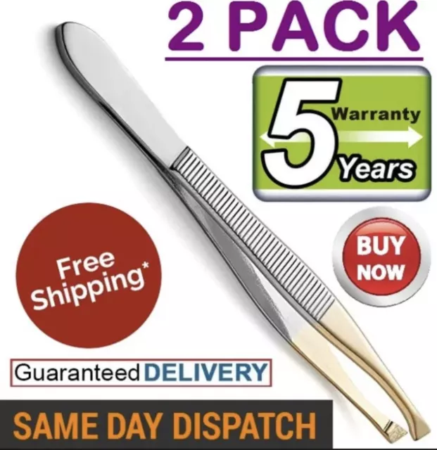 2x Professional Eyebrow Tweezers Slant Tip|Precision Hair Tweezer for Men&Women