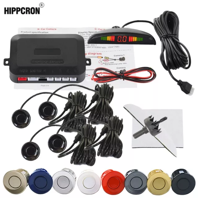 Parking Reverse Car Sensor System Alarm Backup Radar 4 Kit Sensors 8 colors rear