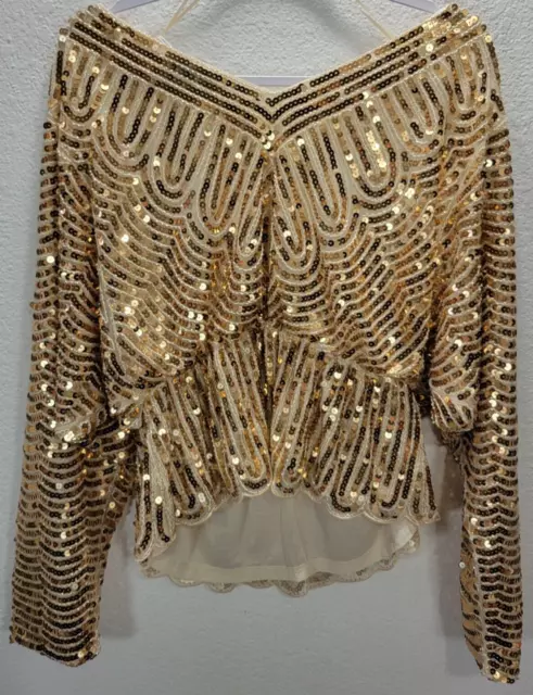 Endless Rose Womens Gold Sequined Long Sleeve Top Sz Medium Lined V-Neck New