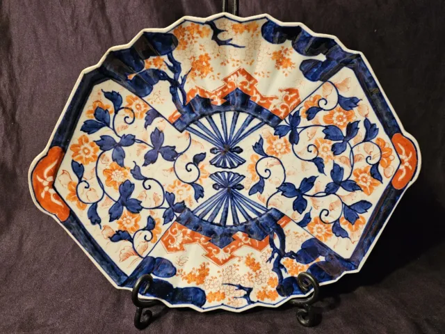 Meiji Period Japan Imari Porcelain Platter 15.5" Fan Theme Uncommon SEE NOTES