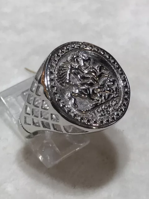 Genuine 925 Sterling Silver Half Sovereign St George Coin Ring Heavy