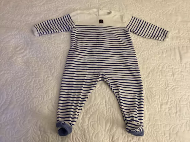 Petite Bateau Boy 9M Navy & White Stripe Back Drop Footed Jumpsuit