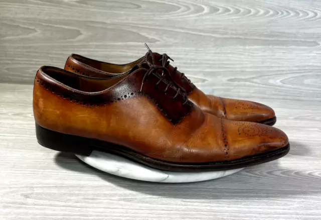 Magnanni Oxford Shoes Mens Size 13 Cognac Leather Brogue Derby Medallion Toe 2