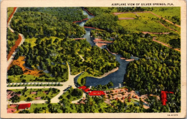 Vtg 1930s Aerial View of Silver Springs Florida FL Linen Postcard