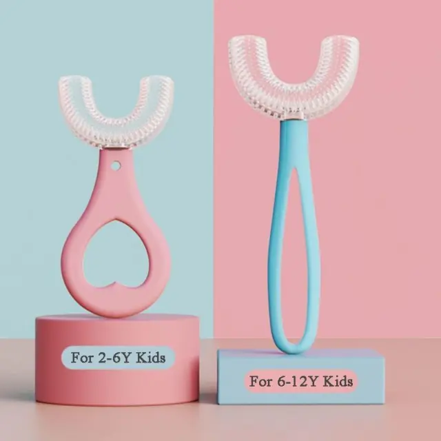 Nuevo cepillo de dientes en forma de U cepillo de dientes azul rosa herramienta de limpieza para niños, niñas y bebés