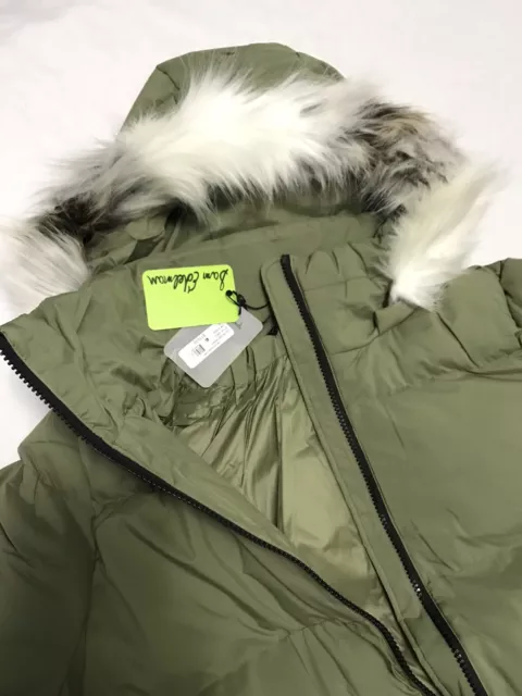 170$ Sam Edelman Down Parka Jacket Faux Fur Hooded Coat Womens Size Large Green