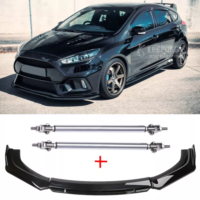 For Ford Focus RS ST ST-Line Front Bumper Lip Splitter Spoiler + Strut Rod Set