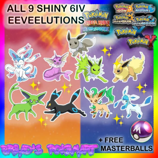SHINY Eeveelutions 9-pack 6IV / Pokemon Sword & Shield / Eevee