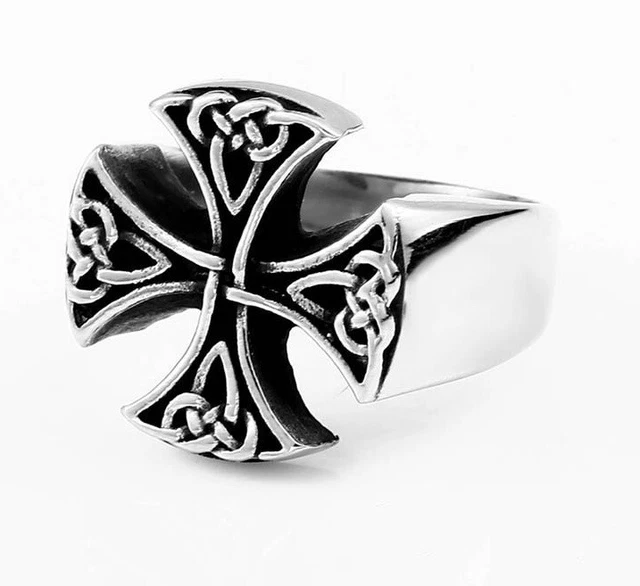 Bague chevalière Templier Acier inoxydable 316L Croix des templiers Croix pattée