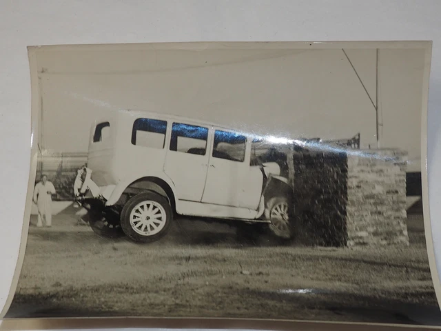SCARCE Vintage Action Photo of Sedan Crashing into Wall Circa 1940 B&W 8"x 10"